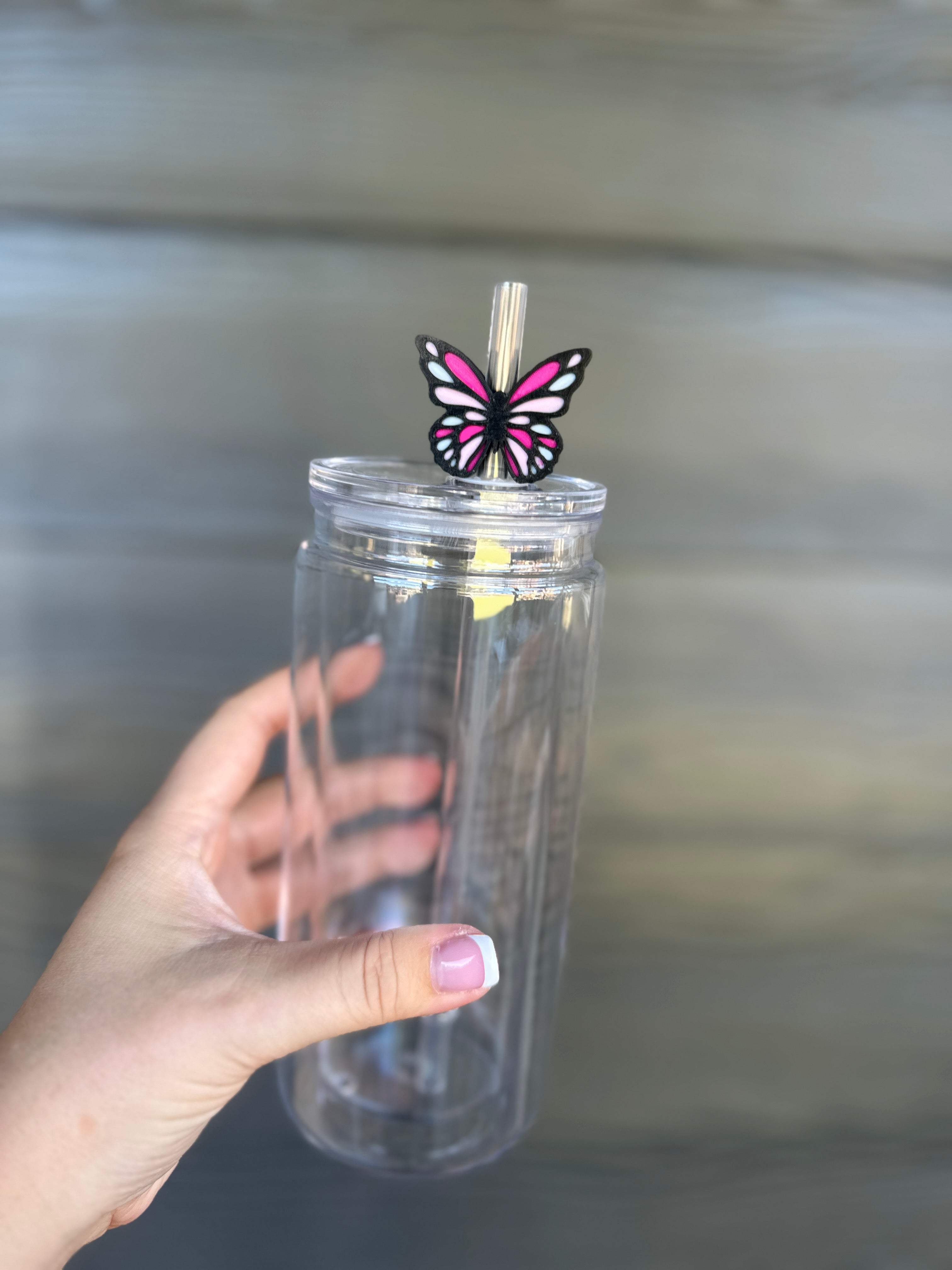 Pink Butterfly Straw Topper