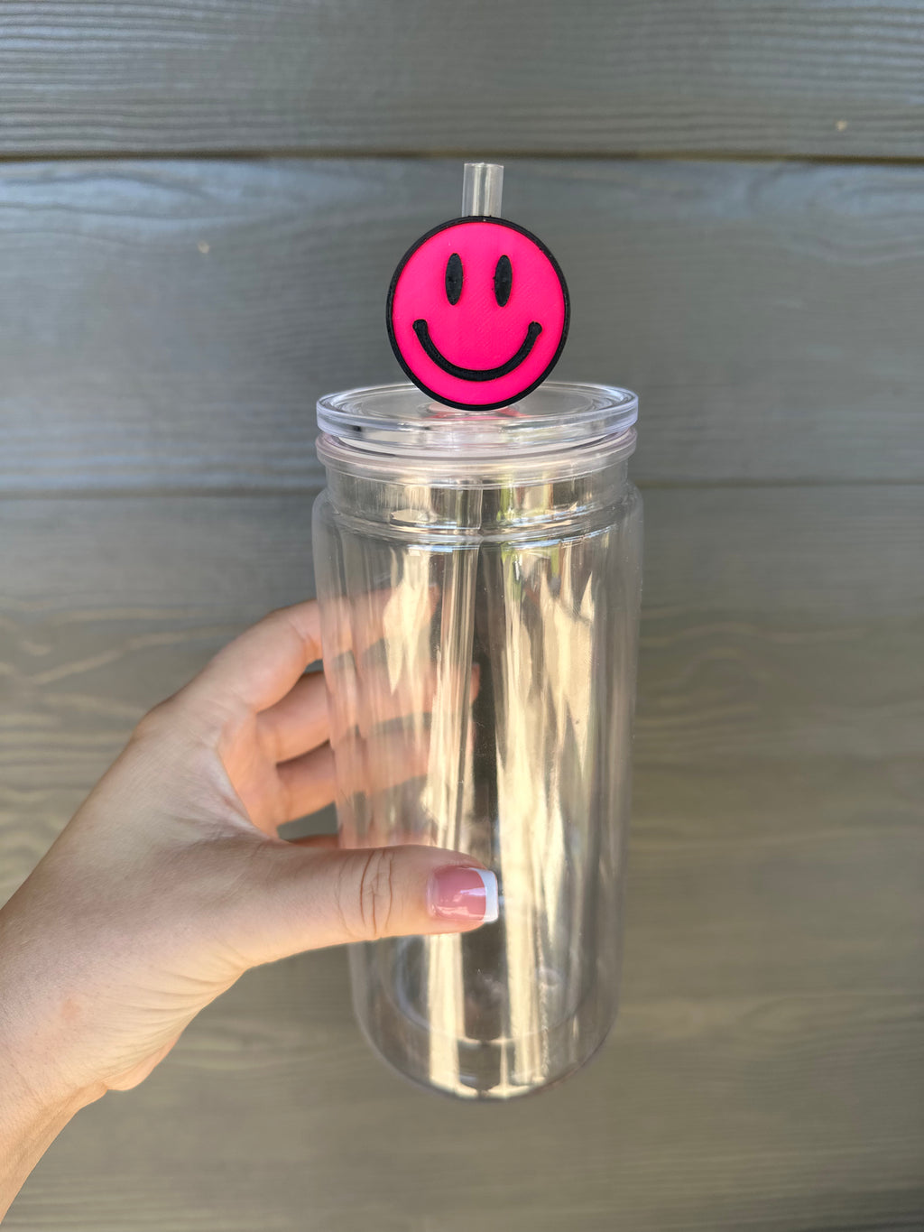Hot Pink Smiley Face Straw Topper