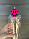 Hot Pink Smiley Face Straw Topper