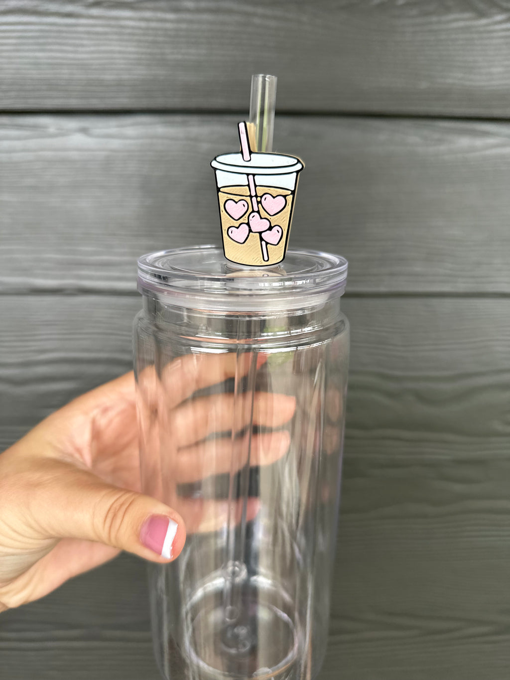 Coffee Cup w/ Pink Hearts Straw Topper