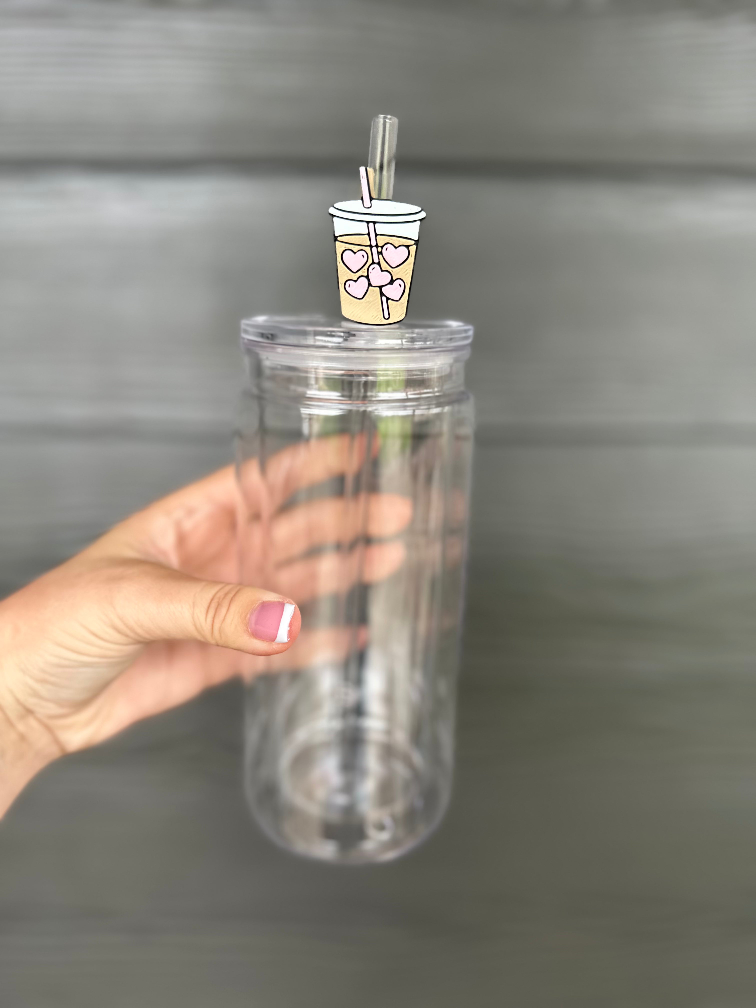 Coffee Cup w/ Pink Hearts Straw Topper