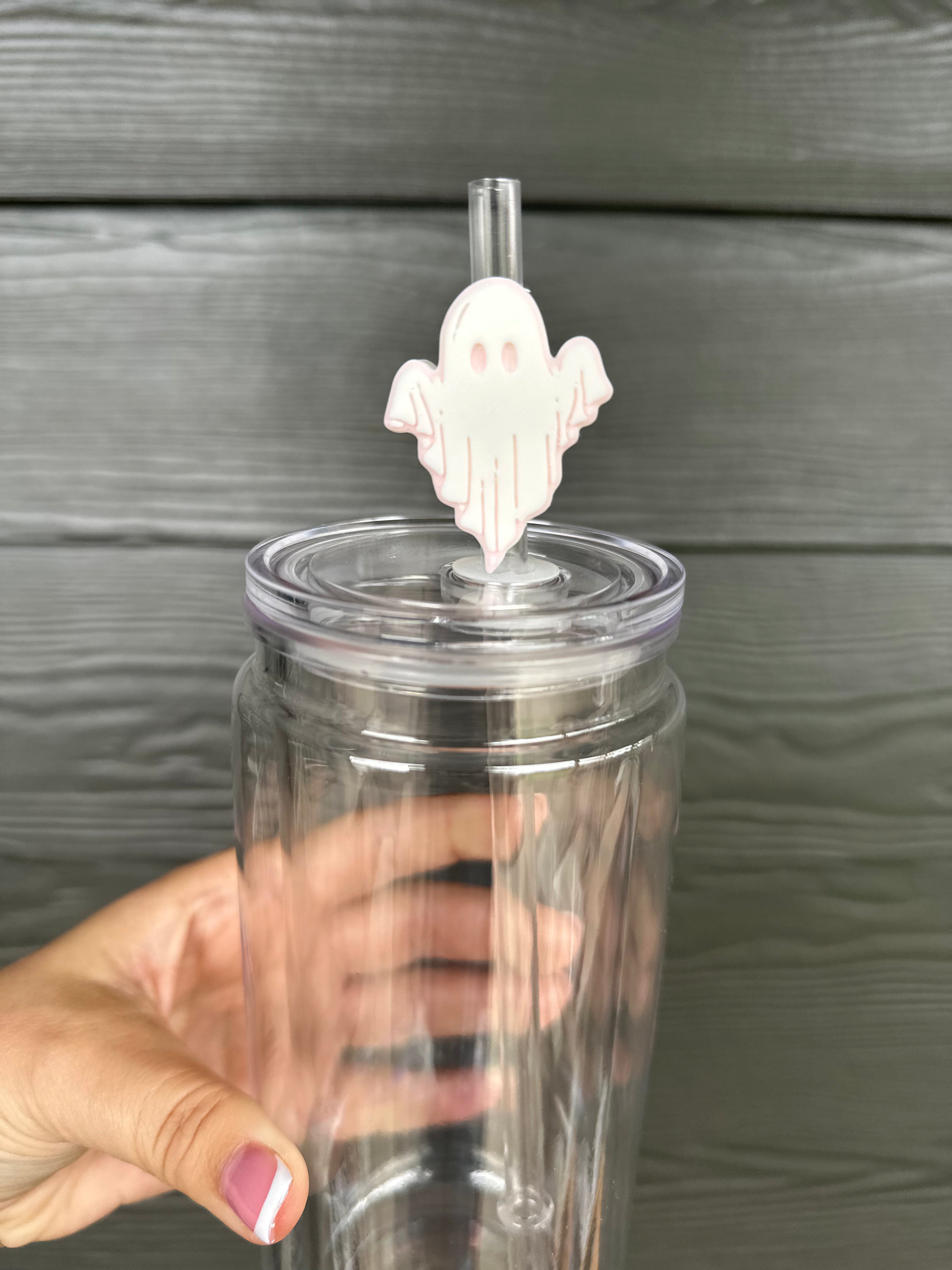 White/Pink Ghost Straw Topper