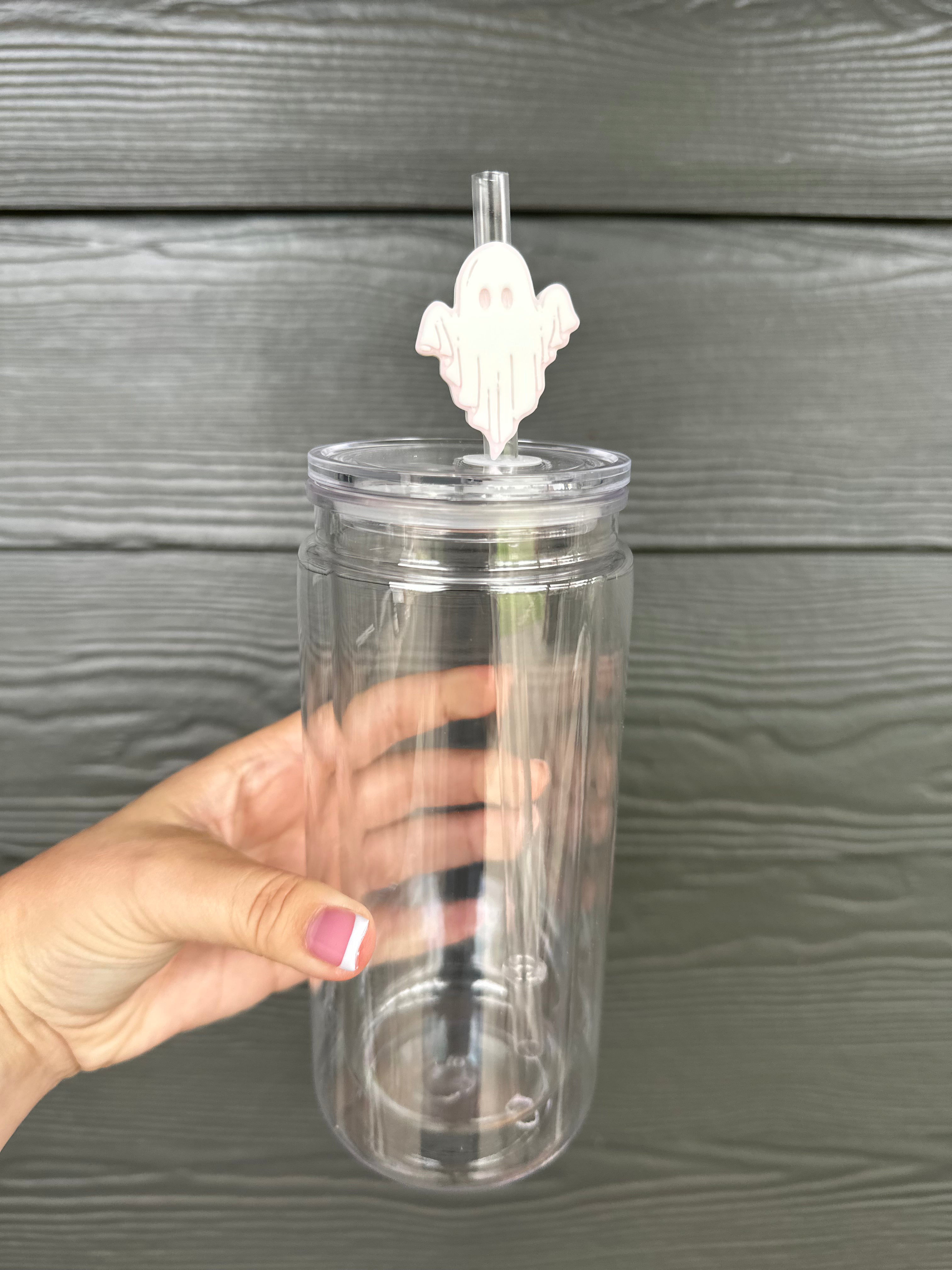 White/Pink Ghost Straw Topper