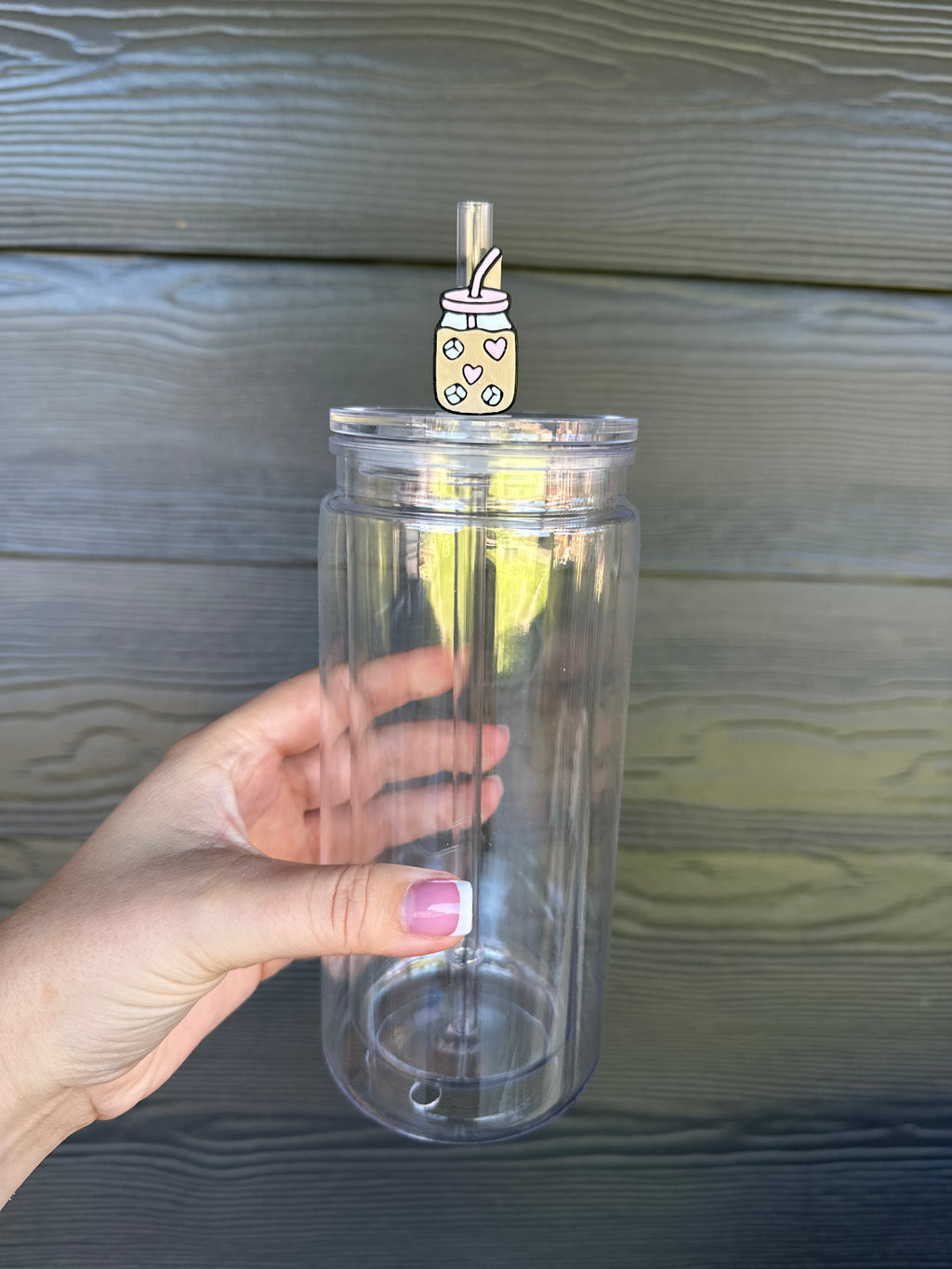 Coffee Cup w/ Hearts and Ice Straw Topper