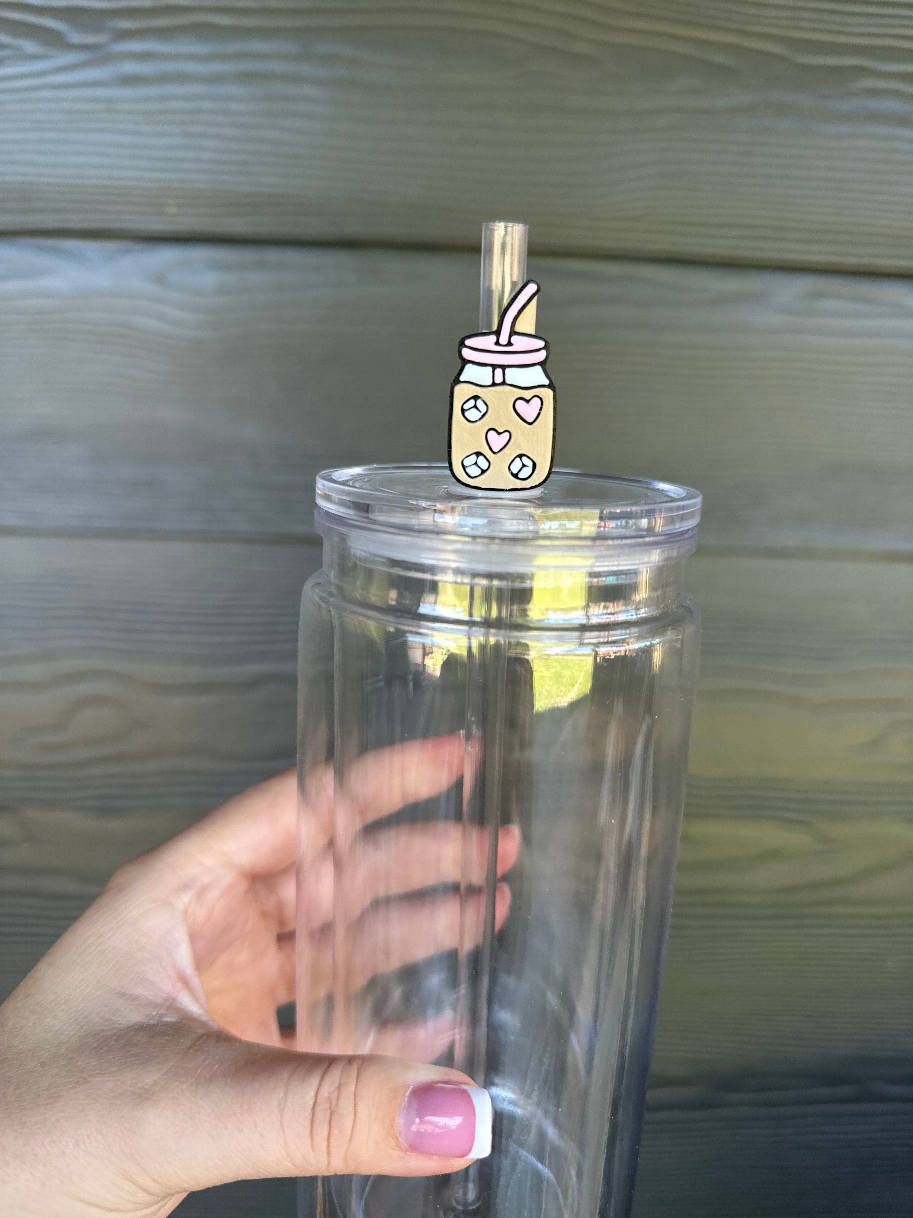 Coffee Cup w/ Hearts and Ice Straw Topper