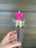 Hot Pink Bow w/ Hearts Straw Topper