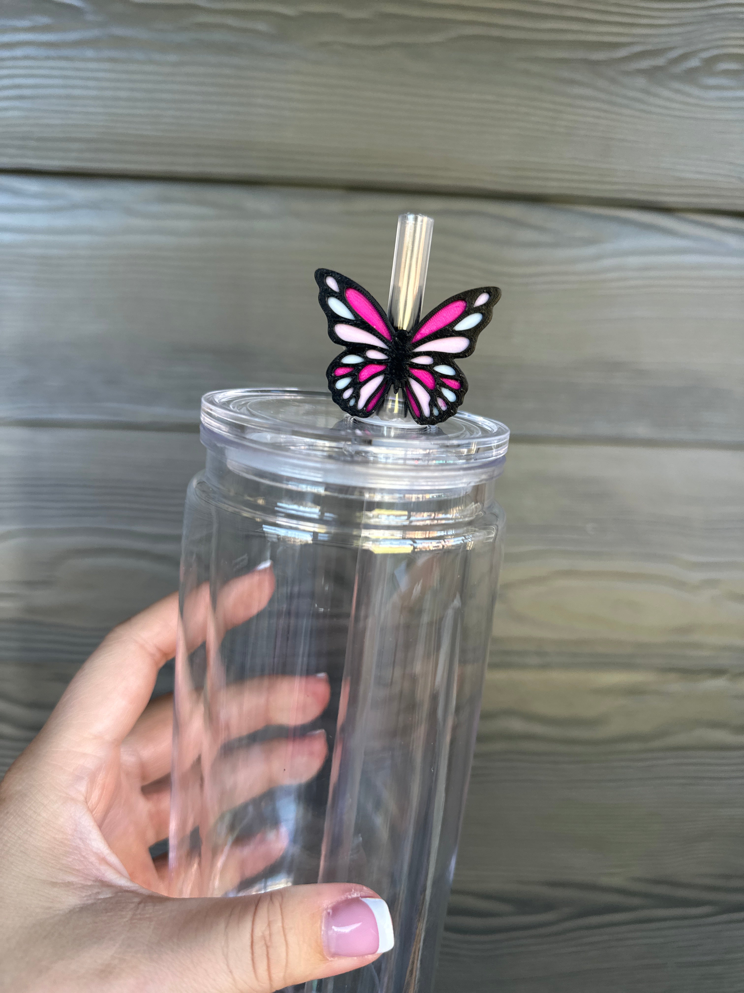 Pink Butterfly Straw Topper