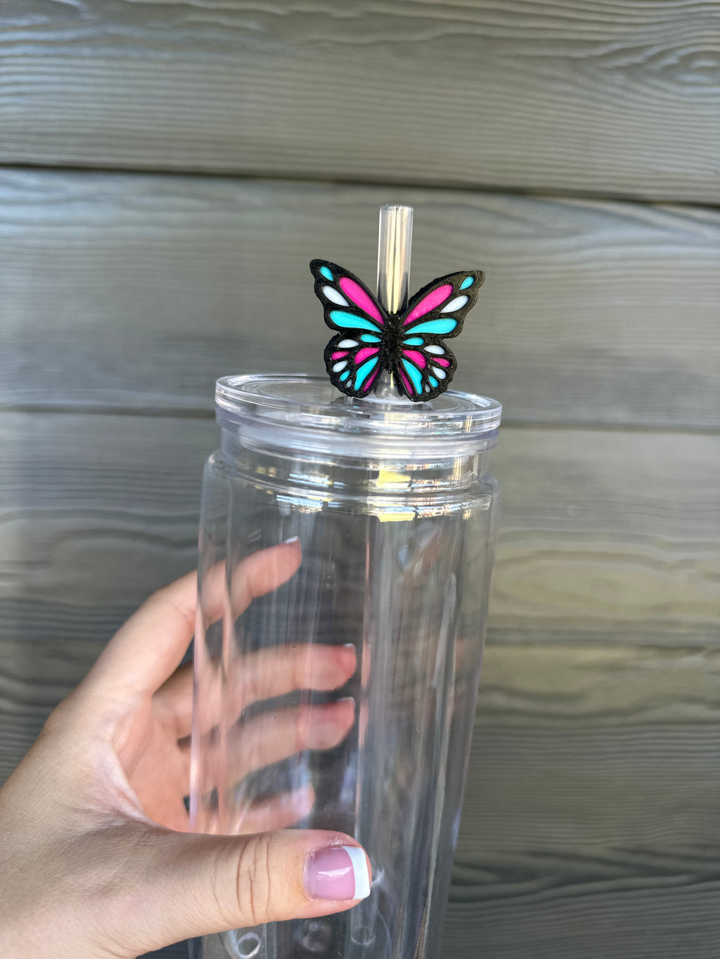 Pink and Blue Butterfly Straw Topper