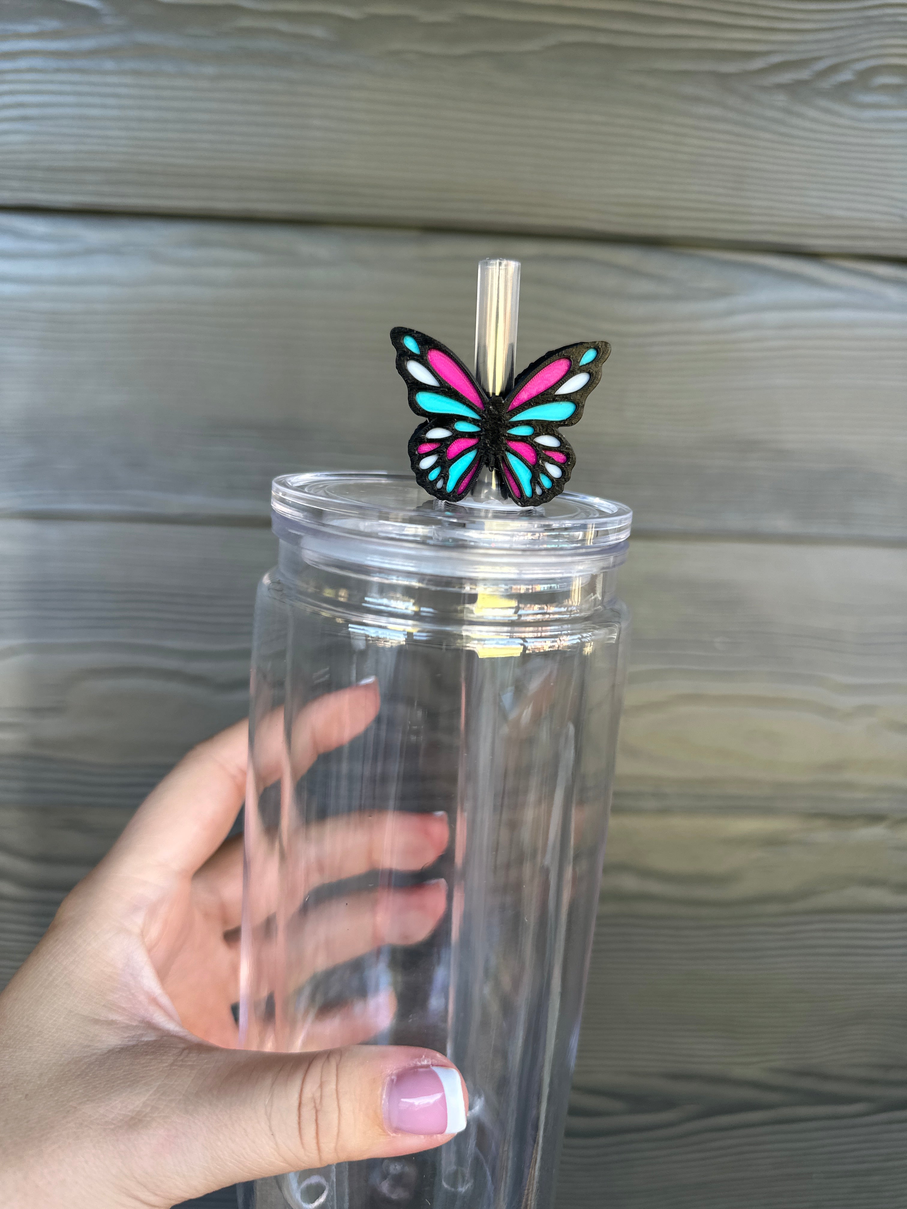 Pink and Blue Butterfly Straw Topper