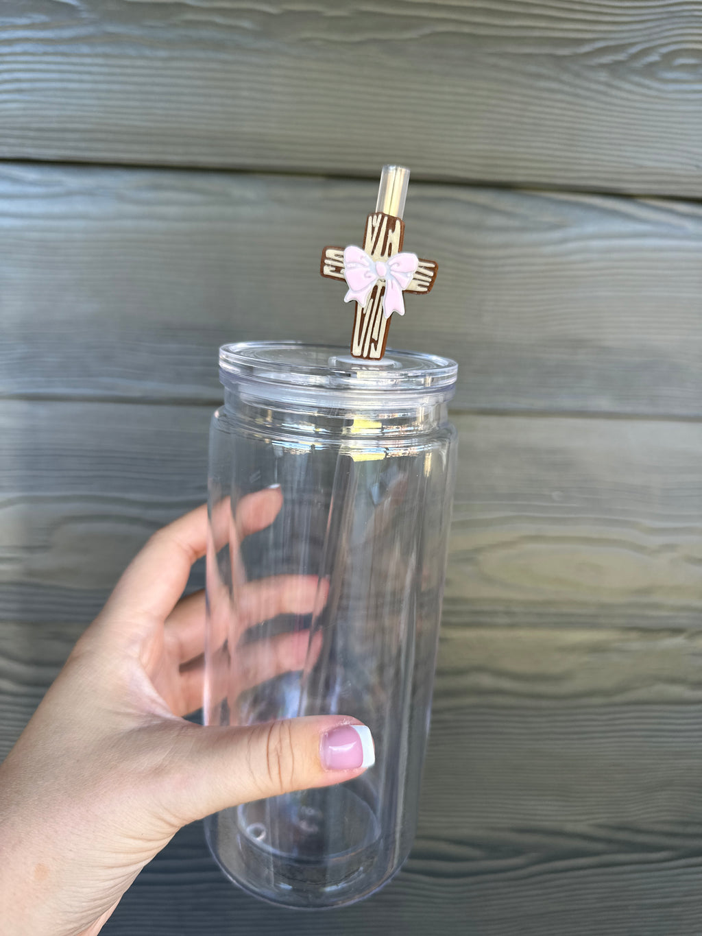 Cross with Bow Straw Topper
