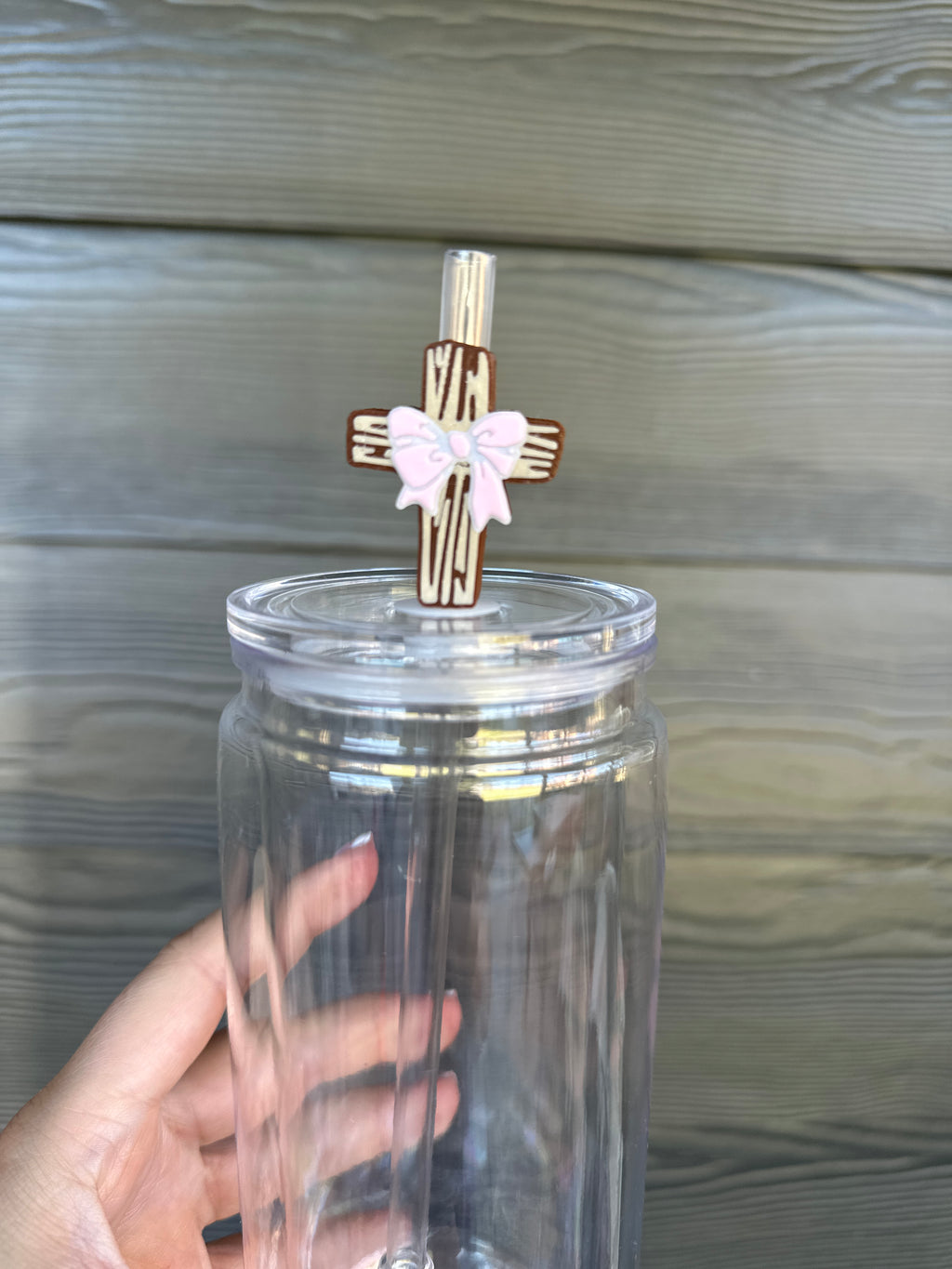 Cross with Bow Straw Topper