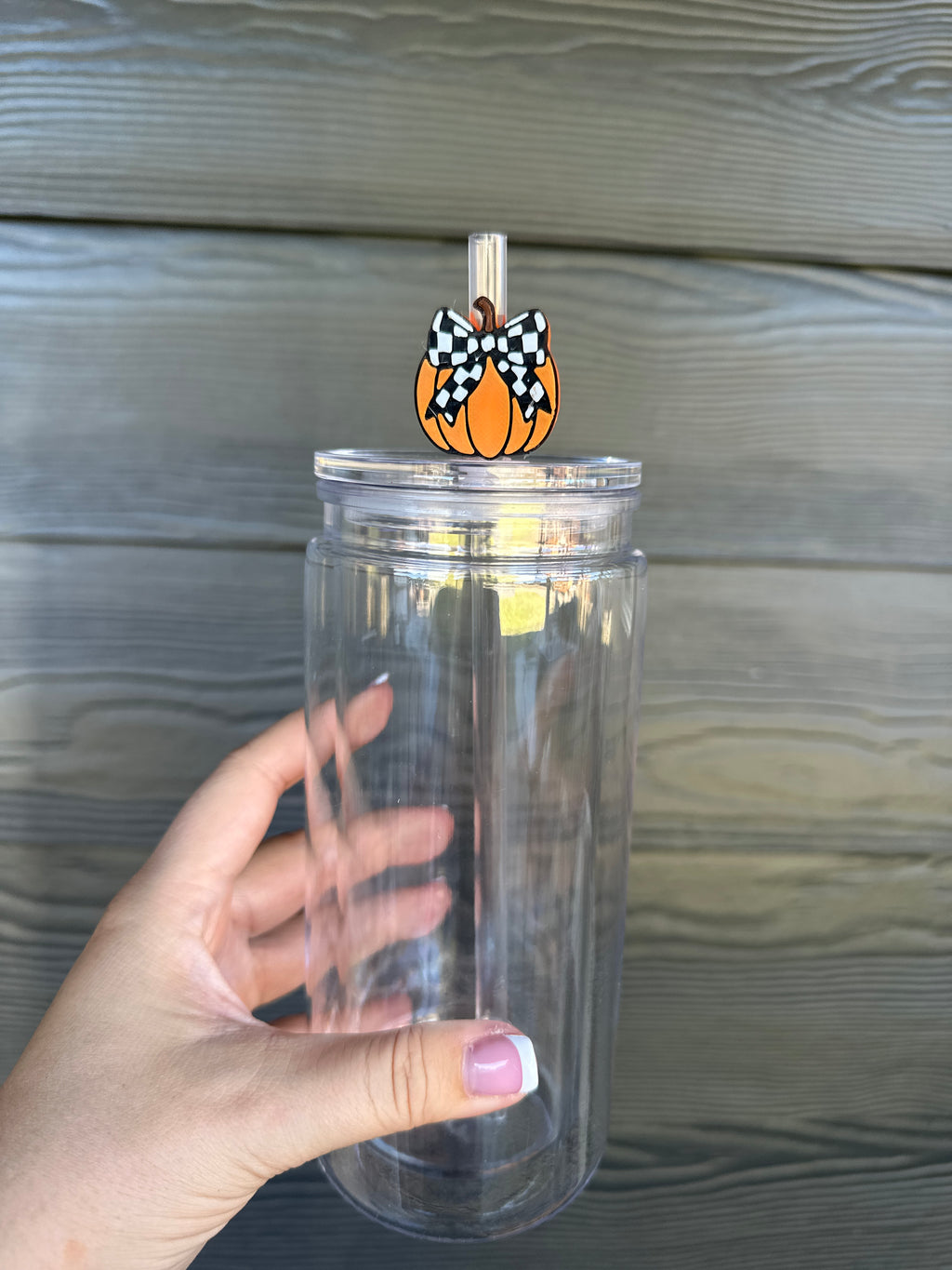 Checkered Pumpkin Straw Topper