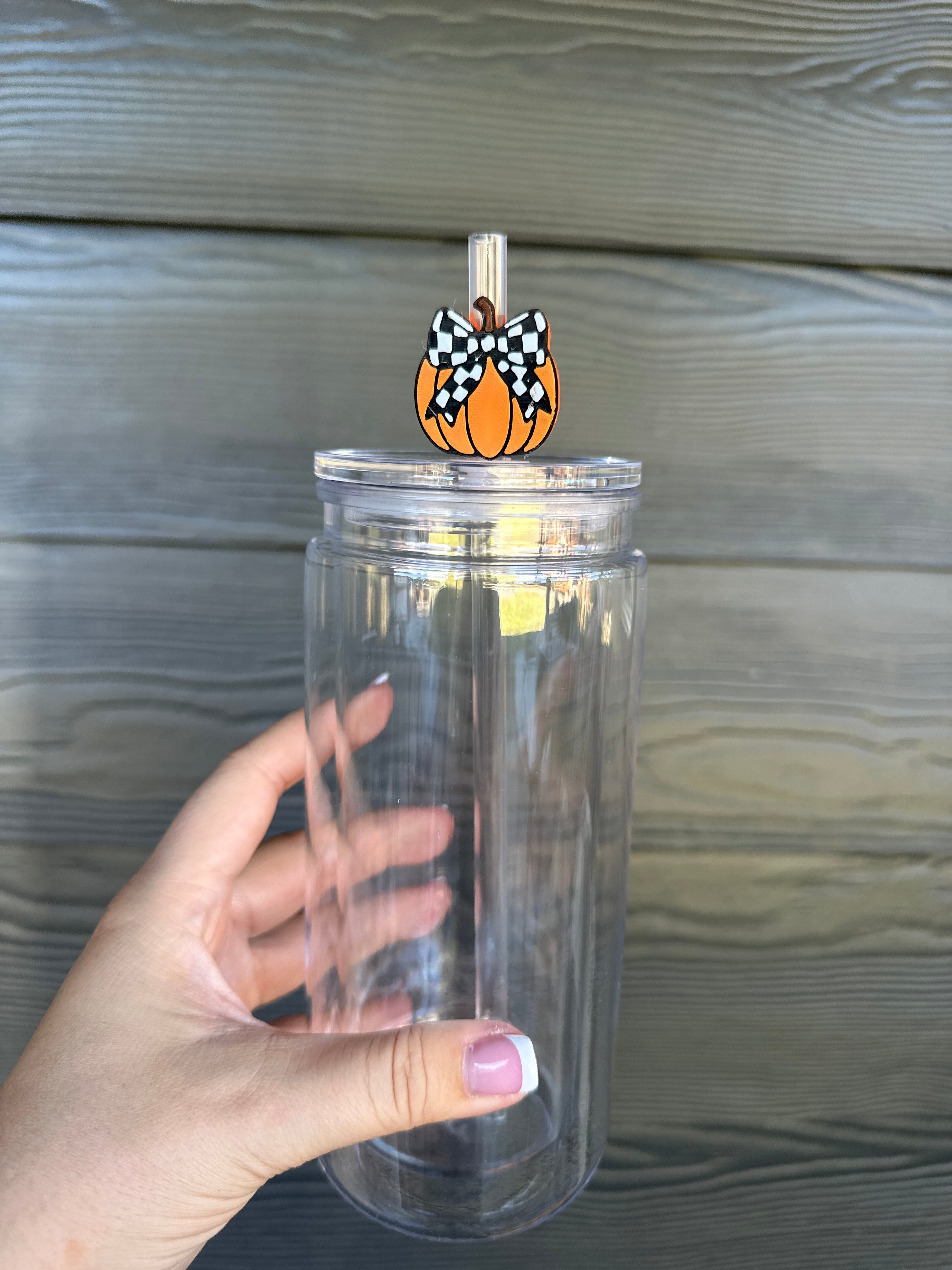 Checkered Pumpkin Straw Topper
